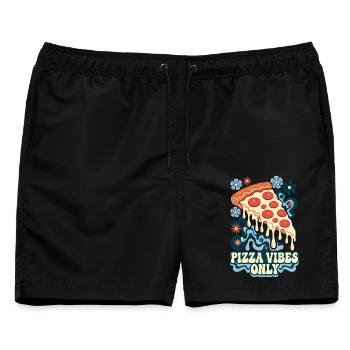 Pizza Vibes Only Retro Pizza - Männer Badeshorts - Schwarz - Vorne - AI Model Male 178 light (178cm)
