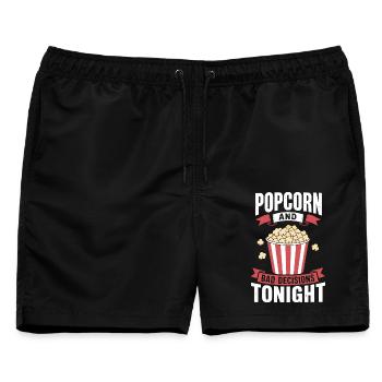 Popcorn and Bad Decisions Tonight – Filmabend - Männer Badeshorts - Schwarz - Vorne - AI Model Male 178 light (178cm)