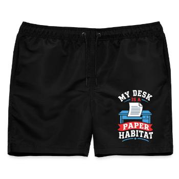 Schreibtisch als Papier Habitat - Männer Badeshorts - Schwarz - Vorne - AI Model Male 178 light (178cm)