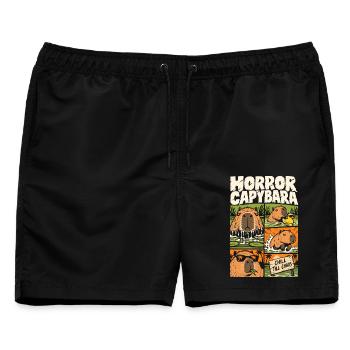Horror Capybara – Chill Till Chaos Comic - Männer Badeshorts - Schwarz - Vorne - AI Model Male 178 light (178cm)