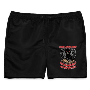 Dunkle Katze über dem Buch - Männer Badeshorts - Schwarz - Vorne - AI Model Male 178 light (178cm)
