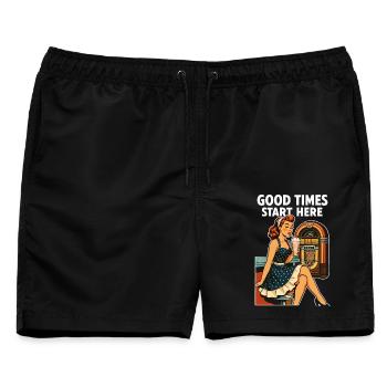 Rockabilly 50er Diner Milchshake Jukebox Retro  - Männer Badeshorts - Schwarz - Vorne - AI Model Male 178 light (178cm)
