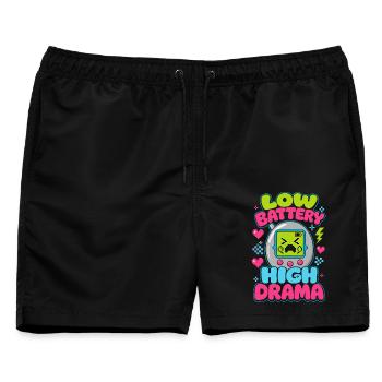 Low Battery High Drama Retro - Männer Badeshorts - Schwarz - Vorne - AI Model Male 178 light (178cm)