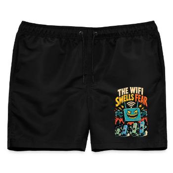 The WiFi Feels Fear – WLAN-Horror - Männer Badeshorts - Schwarz - Vorne - AI Model Male 178 light (178cm)