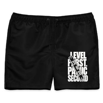 Wasserwaage – Level First, Panic Second - Männer Badeshorts - Schwarz - Vorne - AI Model Male 178 light (178cm)