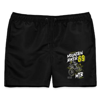 Mountainbike - Mountainbiker - Mountainbiken - MTB - Männer Badeshorts - Schwarz - Vorne - AI Model Male 178 light (178cm)