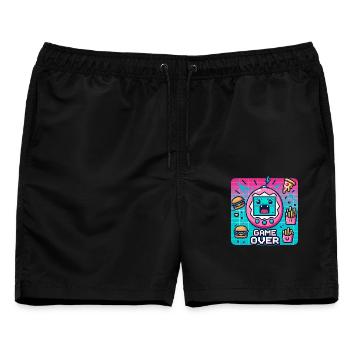 Pixel-Konsole, Retro und Snacks - Männer Badeshorts - Schwarz - Vorne - AI Model Male 178 light (178cm)