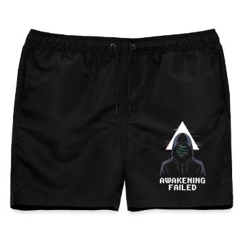 Awakening Failed – Glitch in Kapuze - Männer Badeshorts - Schwarz - Vorne - AI Model Male 178 light (178cm)