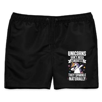 Unicorns Don’t Need Attitude – Dabbing Einhorn - Männer Badeshorts - Schwarz - Vorne - AI Model Male 178 light (178cm)