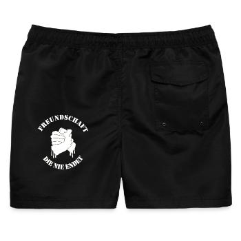 Freundschaftslogo Hand in Hand - Männer Badeshorts - Schwarz - Hinten - AI Model Male 178 light (178cm)