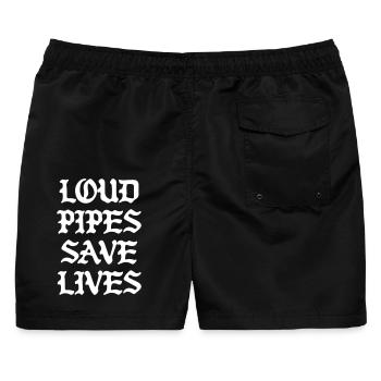 Loud Pipes Save Lives Motorrad T-Shirt - Männer Badeshorts - Schwarz - Hinten - AI Model Male 178 light (178cm)