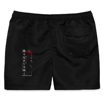 Blossom Despite The Shadow Rose Japanische Schrift - Männer Badeshorts - Schwarz - Hinten - AI Model Male 178 light (178cm)