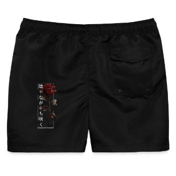 Blossom Despite The Shadow Rose Japanische Schrift - Männer Badeshorts - Schwarz - Hinten - AI Model Male 178 light (178cm)