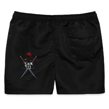 Schwerter Rose Brave Warrior Japanische Schrift - Männer Badeshorts - Schwarz - Hinten - AI Model Male 178 light (178cm)