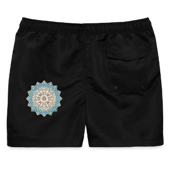 Persisches Mandala – Blau & Gold - Männer Badeshorts - Schwarz - Hinten - AI Model Male 178 light (178cm)