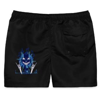 Skull mit Zylinder und Musiksymbolen - Männer Badeshorts - Schwarz - Hinten - AI Model Male 178 light (178cm)