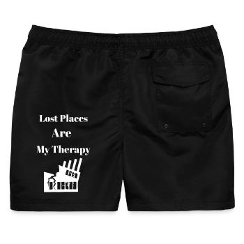 Lost Places Are My Therapy – Urban Explorer Shirt - Männer Badeshorts - Schwarz - Hinten - AI Model Male 178 light (178cm)