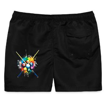 Billard – Illustration von bunten Billardkugeln - Männer Badeshorts - Schwarz - Hinten - AI Model Male 178 light (178cm)