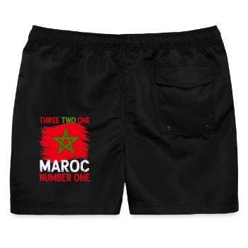 Marokkanische Flagge Marokkanischer Fußballanhänger für Männer - Männer Badeshorts - Schwarz - Hinten - AI Model Male 178 light (178cm)