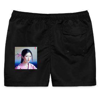 Silent Blossom – Aesthetic Art Design - Männer Badeshorts - Schwarz - Hinten - AI Model Male 178 light (178cm)