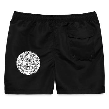 Wortkreis Typo-Kosmos mit Wildwasserwörtern - Männer Badeshorts - Schwarz - Hinten - AI Model Male 178 light (178cm)