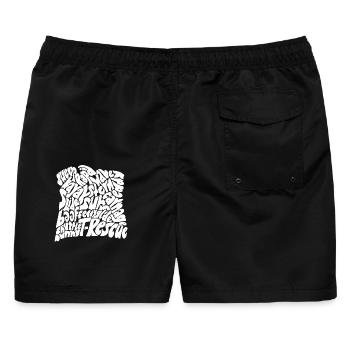 Quadratische Wortwolke zum Thema Wildwasser - Männer Badeshorts - Schwarz - Hinten - AI Model Male 178 light (178cm)