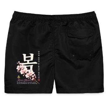 Korean Blossom – Frühling aus Seoul - Männer Badeshorts - Schwarz - Hinten - AI Model Male 178 light (178cm)
