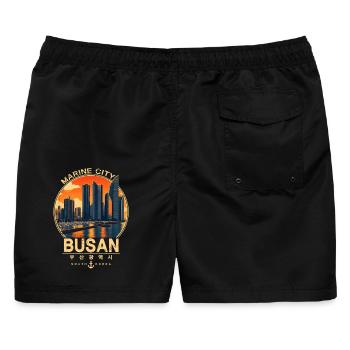 Busan Marine City Vintage Korea Design - Männer Badeshorts - Schwarz - Hinten - AI Model Male 178 light (178cm)