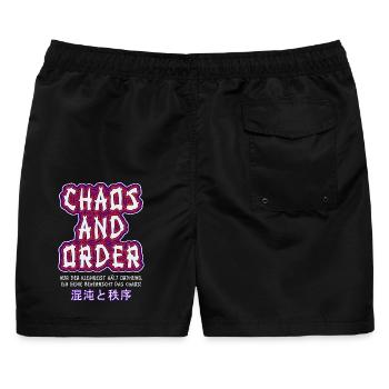 Chaos And Order Statement Piece - Männer Badeshorts - Schwarz - Hinten - AI Model Male 178 light (178cm)