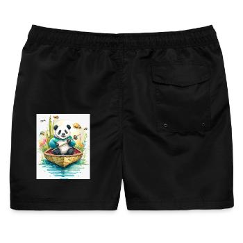Panda-Ruderboot in Blüte - Männer Badeshorts - Schwarz - Hinten - AI Model Male 178 light (178cm)