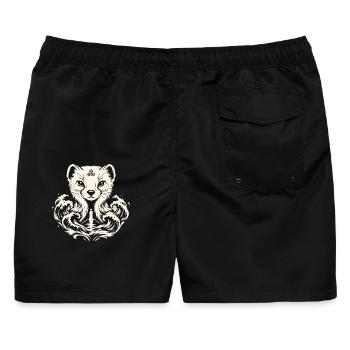 Ein Erminig – bretonischer Hermelin und Wellen - Männer Badeshorts - Schwarz - Hinten - AI Model Male 178 light (178cm)