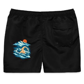 Eisbaden Bergsee - Männer Badeshorts - Schwarz - Hinten - AI Model Male 178 light (178cm)