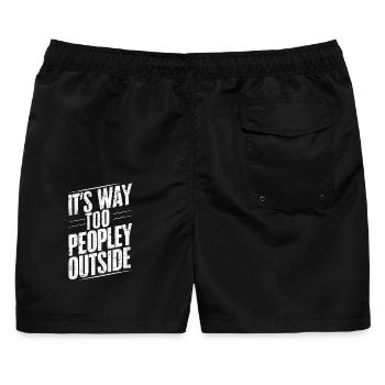 Draußen ist es viel zu menschenhaft, lustiger Introvertierter - Männer Badeshorts - Schwarz - Hinten - AI Model Male 178 light (178cm)