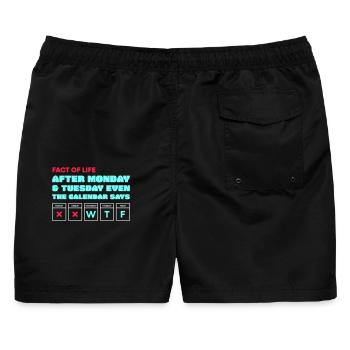Der Kalender sagt: WTF - Männer Badeshorts - Schwarz - Hinten - AI Model Male 178 light (178cm)