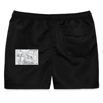 Skizzen aus der Küche und ein ganz normaler Tag - Männer Badeshorts - Schwarz - Hinten - AI Model Male 178 light (178cm)