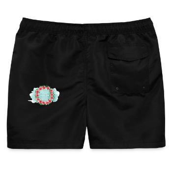 You’re Loved & Enough – Aquarell Blumenkranz - Männer Badeshorts - Schwarz - Hinten - AI Model Male 178 light (178cm)