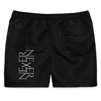 NEVER SAY NEVER – Statement Design - Männer Badeshorts - Schwarz - Hinten - AI Model Male 178 light (178cm)