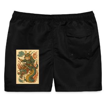 Geist eines Kriegers im Drachenkampf - Männer Badeshorts - Schwarz - Hinten - AI Model Male 178 light (178cm)