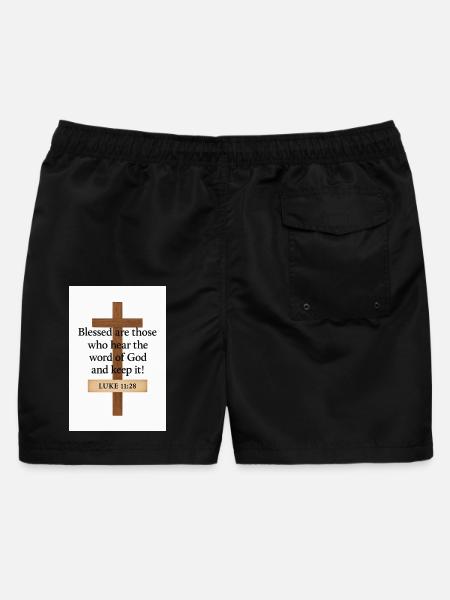 Kreuzzitate: Selige, die Gottes Wort hören - Männer Badeshorts - Schwarz