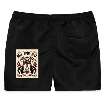 Grip Spin Slay Heeled Tattoo - Männer Badeshorts - Schwarz - Hinten - AI Model Male 178 light (178cm)
