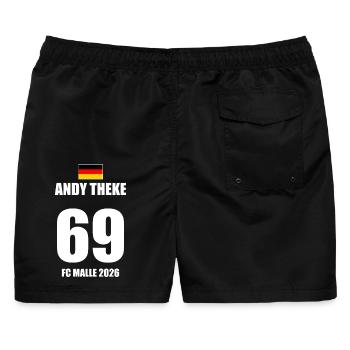 Malle 2026 Andy Theke 69 FC Malle 2026 - Männer Badeshorts - Schwarz - Hinten - AI Model Male 178 light (178cm)