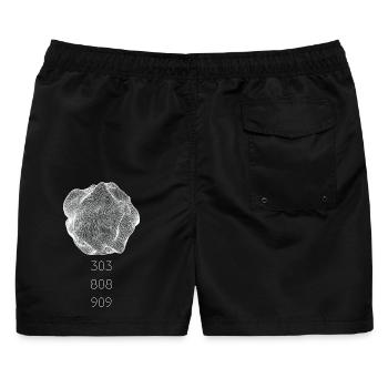 Techno-abstrakte Zeichnung, Synthesizer 303 808 909 - Männer Badeshorts - Schwarz - Hinten - AI Model Male 178 light (178cm)
