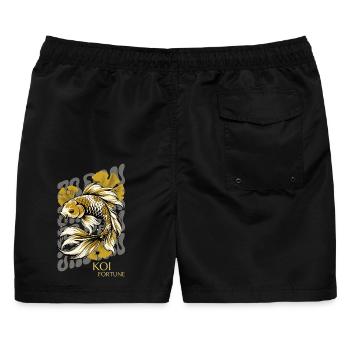 Koi Fisch Irezumi Fortune Ginkgo Design - Männer Badeshorts - Schwarz - Hinten - AI Model Male 178 light (178cm)