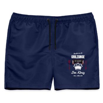 Grillen König will Grillen Reichet die Grillzange - Männer Badeshorts - Navy - Vorne - AI Model Male 178 light (178cm)