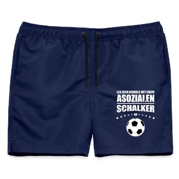 Asoziales Schalker Leg dich niemals mit einem - Männer Badeshorts - Navy - Vorne - AI Model Male 178 light (178cm)