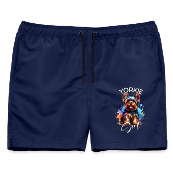 Yorkshire Terrier Mädchen Yorkshire Terrier - Männer Badeshorts - Navy - Vorne - AI Model Male 178 light (178cm)