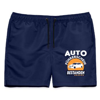 Auto Führerschein bestanden Sprüche Fahrschule - Männer Badeshorts - Navy - Vorne - AI Model Male 178 light (178cm)