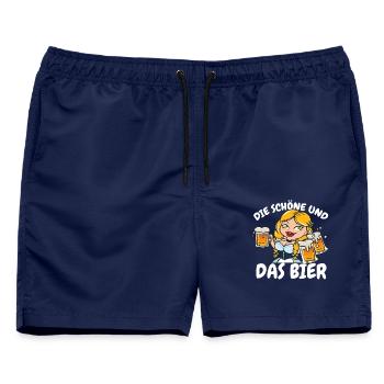 Die Schöne und Das Bier - Männer Badeshorts - Navy - Vorne - AI Model Male 178 light (178cm)