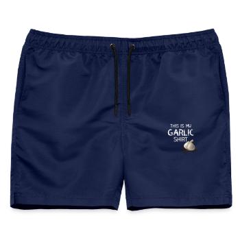 garlic shirt knoblauch statement geruch geschmack - Männer Badeshorts - Navy - Vorne - AI Model Male 178 light (178cm)