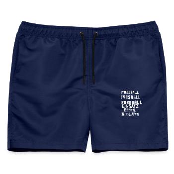 Fussball Fussball Fussball Einsatz Essen Schlafen - Männer Badeshorts - Navy - Vorne - AI Model Male 178 light (178cm)